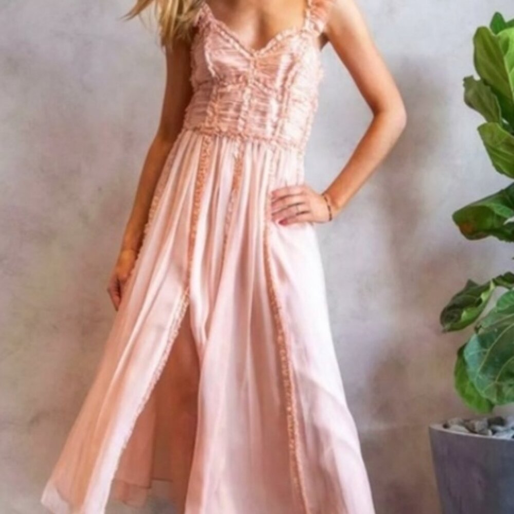 NWOT ULLA JOHNSON Florence Silk Midi Dress in Blush XL $899